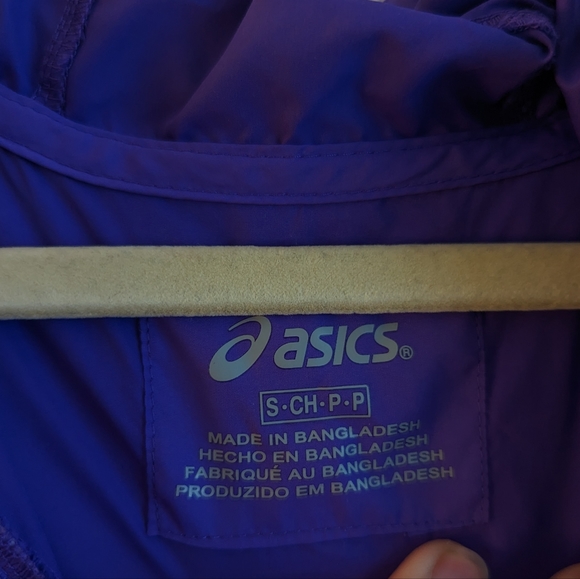 ASICS Windbreaker Jacket Full Zip Packable Purple Blue Zipper Small - Picture 3 of 4